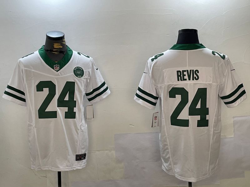 Men New York Jets 24 Revis White Throwback 2024 Nike Vapor Limited NFL Jersey style 2
